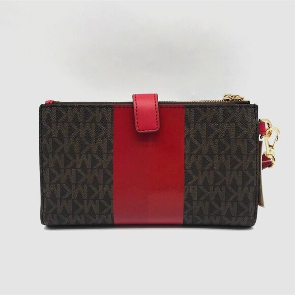 Michael Kors Logo Jet Set Crimson Double Zip Wristlet- NWT - Picture 2 of 13